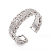 Clear Cubic Zirconia Square Open Cuff Ring RJEW-P079-03P-1