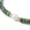 Natural African Jade Rondelle & Pearl Beaded Stretch Bracelets BJEW-JB09918-03-3