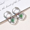 Brass Micro Pave Cubic Zirconia and Cat Eye Beads Heart Hoop Dangle Earrings KK-CBAD9DF-01P-6