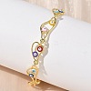 Brass Enamel Flat Round Evil Eye Link Chain Bracelets for Women BJEW-G764-01G-02-1