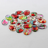 Multi-Color Flower Theme Ornaments Glass Oval Flatback Cabochons X-GGLA-A003-30x40-NN-1