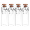 4Pcs Transparent Glass Empty Bottles with Alloy Feather and Paw Print Charms AJEW-DR00041-1
