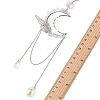 Natural Rose Quartz Chips & Brass Moon & 304 Stainless Steel Butterfly Suncatcher HJEW-TA00449-03-4