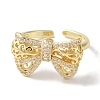 Bowknot Brass Micro Pave Clear Cubic Zirconia Open Cuff Rings for Women RJEW-C098-24G-2