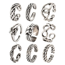 9Pcs 9 Style Alloy Cuff Finger Rings RJEW-LS0001-28AS