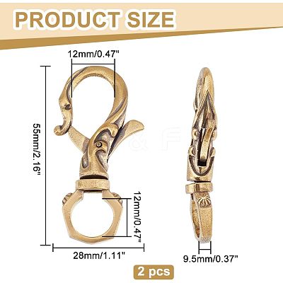 2Pcs Tibetan Style Brass Lobster Claw Clasp FIND-AR0002-51-1