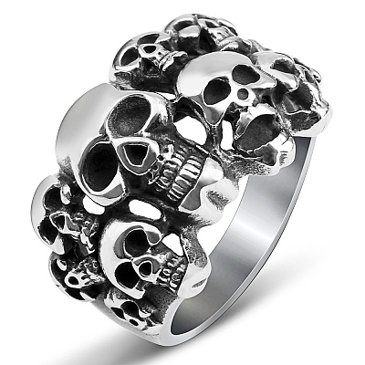 Steam Punk Style Stainless Steel Multi-Skull Finger Rings SKUL-PW0005-08E-1