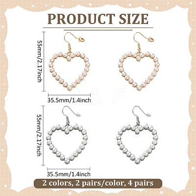4 Pairs 2 Colors Iron Heart Dangle Earrings EJEW-HY0001-40-1