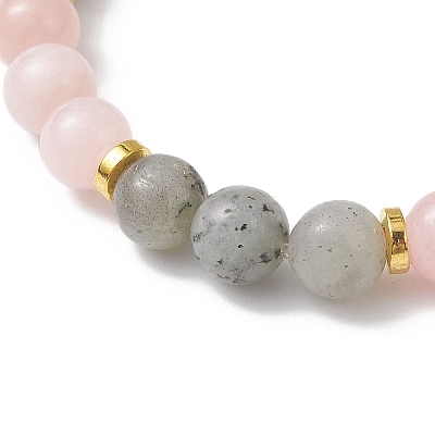 Natural Mashan Jade & White Jade & Labradorite & Pink Zebra Jasper & Alloy Beads Stretch Bracelets for Women BJEW-JB12831-1