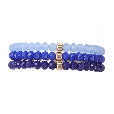 3Pcs Faceted Imitation Jade & Opaque Glass Rondelle Beaded Stretch Bracelets for Women BJEW-JB12563-02-1