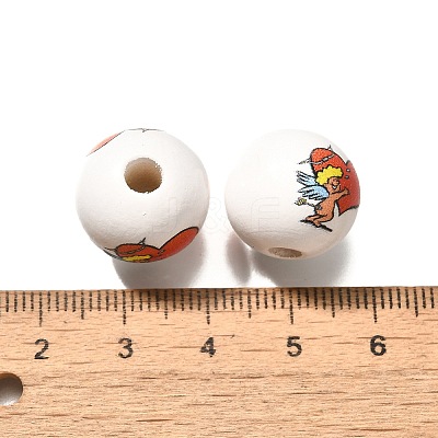 Valentine's Day Element Printed Wood Beads WOOD-R002-01-10-1