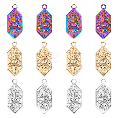 12Pcs 3 Colors 304 Stainless Steel Pendants STAS-UN0042-18-1