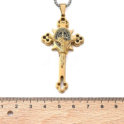 Religion 201 Stainless Steel Enamel Saint Benedict Crucifix Cross Pendant 304 Stainless Steel Box Chain Necklaces SA-CBA3211-03GP-1