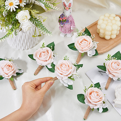 6Pcs Cloth Artificial Flower Boutonniere JEWB-FH0002-78-1