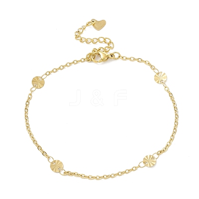 PVD Vacuum Plating 304 Stainless Steel Flat Round Link Anklet with Cable Chains for Women STAS-E001-21G-1