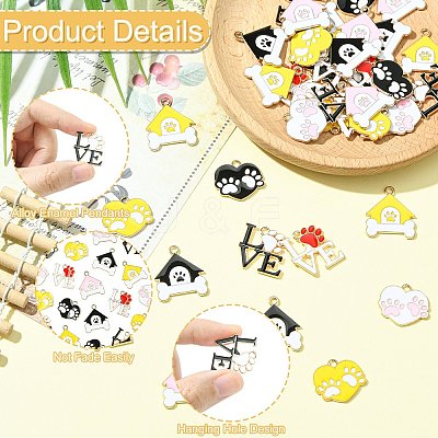 40Pcs 8 Styles Pet Paw Print Theme Alloy Enamel Pendants ENAM-CJ0007-13-1
