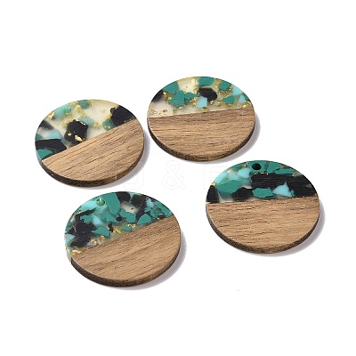 Transparent Resin & Walnut Wood Pendants RESI-N025-045C-1