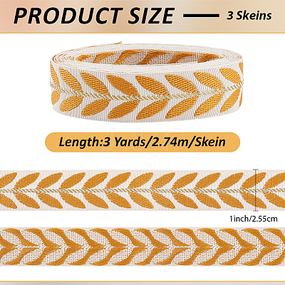 3Skeins Polyester Leaf Jacquard Ribbons SRIB-CY0001-20B-1