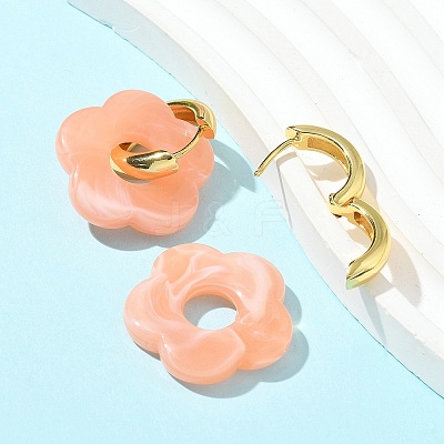 Brass Resin Flower Hoop Earrings for Women EJEW-U038-01G-1