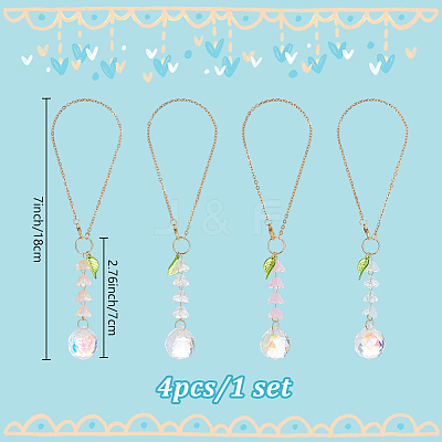 Teardrop Glass & Acrylic Flower Car Mirror Pendant Decorations HJEW-DR00051-1
