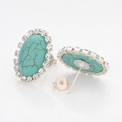 Trendy Synthetic Turquoise Pendant Necklaces and Ear Studs Jewelry Sets SJEW-JS00848-1