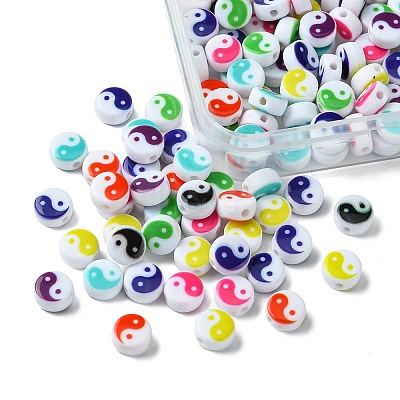 200Pcs Printed Opaque Acrylic Beads OACR-FS0001-54-1