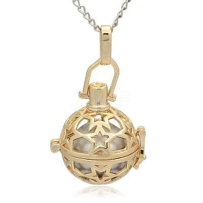 Golden Tone Brass Hollow Round Cage Pendants KK-J226-08G-1