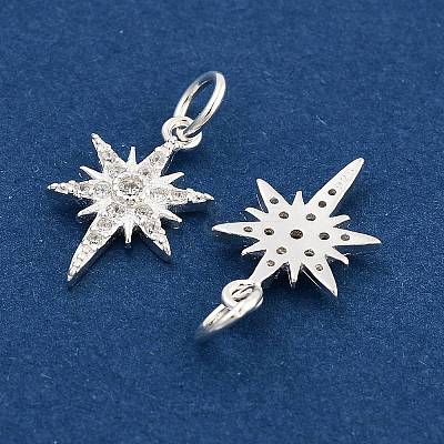 925 Sterling Silver Micro Pave Clear Cubic Zirconia Star Charms with Jump Rings STER-K181-06S-1
