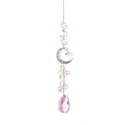 Glass Moon Hanging Suncatcher Pendant Decoration LS-DJEW-PW0008-10B-1