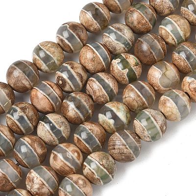 Natural Tibetan Striped Pattern dZi Agate Beads Strands G-F354-13-1