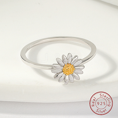 Anti-Tarnish Rhodium Plated 925 Sterling Silver Daisy Flower Finger Ring for Women KN3229-2-1