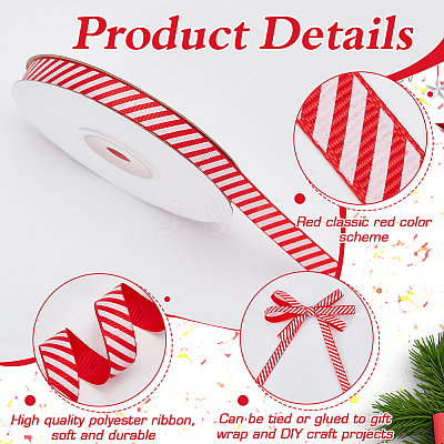 25 Yards Christmas Striped Polyester Grosgrain Ribbon OCOR-WH0090-96-1