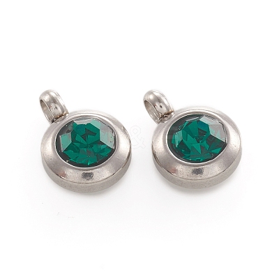 Trendy Original Color 304 Stainless Steel Grade A Rhinestone Flat Round Charm Pendants LS-RB-M030-06T-1