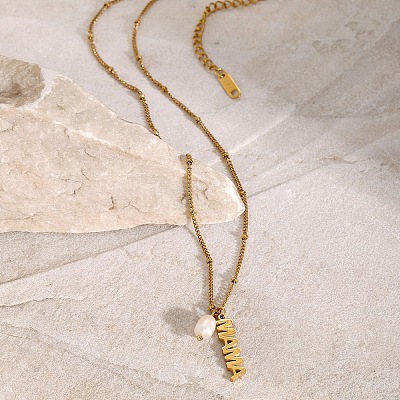 Mother's Day 304 Stainless Steel with Natural Freshwater Pearl Necklaces FS-WG5F984-01-1