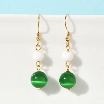 Electroplated 304 Stainless Steel Cat Eye Dangle Earrings EJEW-Z129-14G-03-1