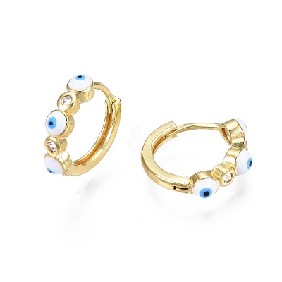 Clear Cubic Zirconia Evil Eye Huggie Hoop Earrings with Enamel EJEW-N015-18A-1