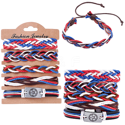 Leather Cord Braided Bracelets Set for Men Women BJEW-CL0001-43A-1