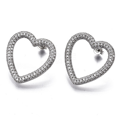 Brass Micro Pave Clear Cubic Zirconia Stud Earrings EJEW-T046-012P-NF-1