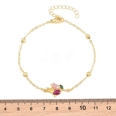 Brass Pave Colorful Cubic Zirconia Flower Link Bracelets for Women KK-CBA68DA-04G-1
