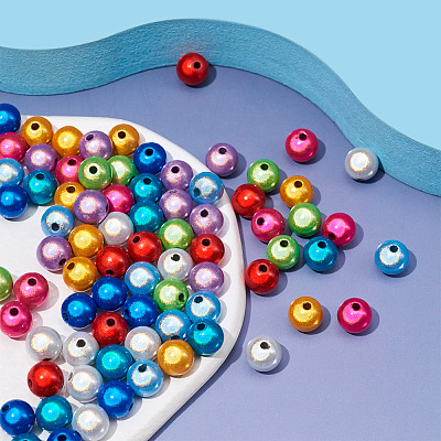 90Pcs 9 Colors Matte Spray Painted Acrylic Beads OACR-TA0001-79-1