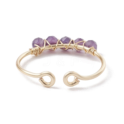 Copper Wire Wrapped Natural Gemstone Open Ring RJEW-JR00630-1