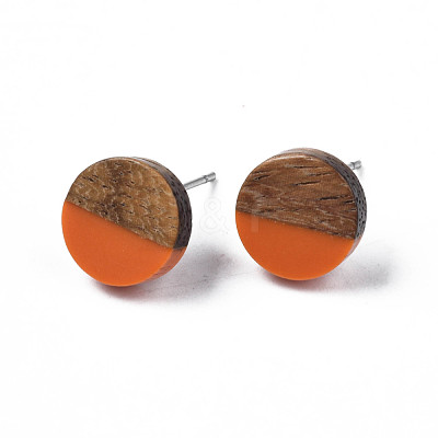 Opaque Resin & Walnut Wood Stud Earrings EJEW-N017-008-B03-1