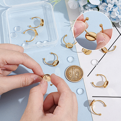 DIY Half Round Dome 304 Stainless Steel Open Cuff Rings Jewelry Making Kits DIY-UN0006-39-1