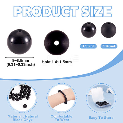 2 Strands 2 Styles Natural Black Onyx(Dyed & Heated) Beads Strands G-TA0003-52-8mm-1