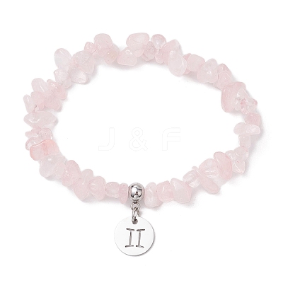 Natural Rose Quartz Chip Beaded Stretch Bracelets BJEW-JB11133-05-1