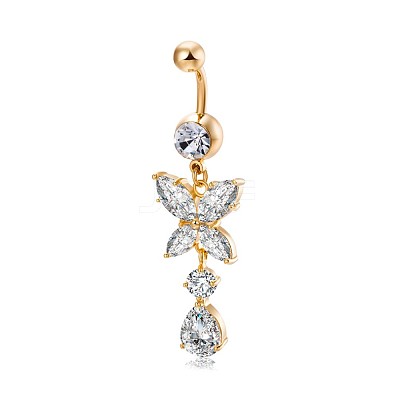 Brass Cubic Zirconia Navel Ring AJEW-EE0004-17-1