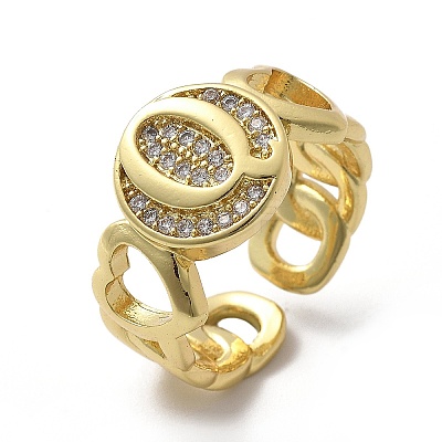 Brass Micro Pave Clear Cubic Zirconia Open Cuff Rings for Women RJEW-K289-02G-Q-1