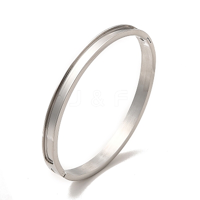 Egg Shaped 201 Stainless Steel Grooved Hinged Bangles STAS-G306-04P-1
