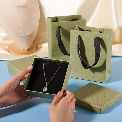2Pcs Square Paper Jewelry Display Cases CON-TA0001-39F-01-1