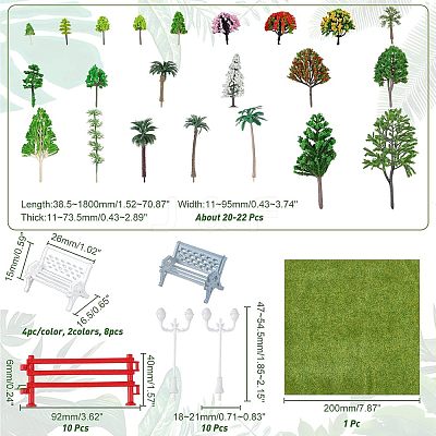 8 Style Plastic Tree & Grass & Fences & Street Lamp & Bench Model AJEW-CA0001-63-1
